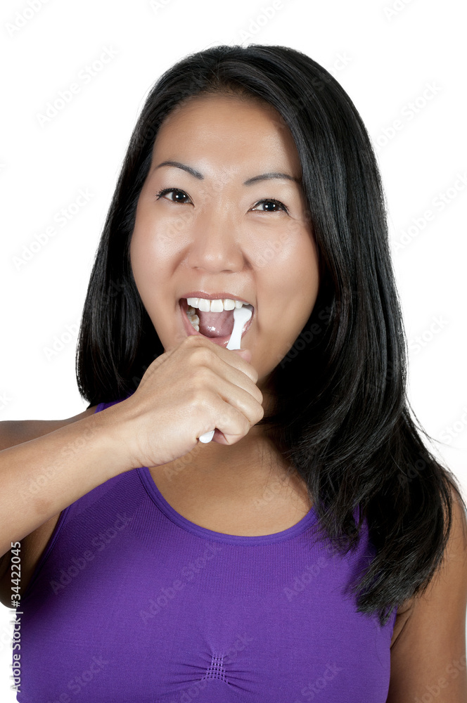 Beautiful Asian Woman Brushing Teeth Beautiful Asian Woman Brushing Teeth