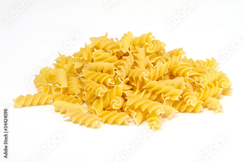 close up of a dried italian pasta on white background