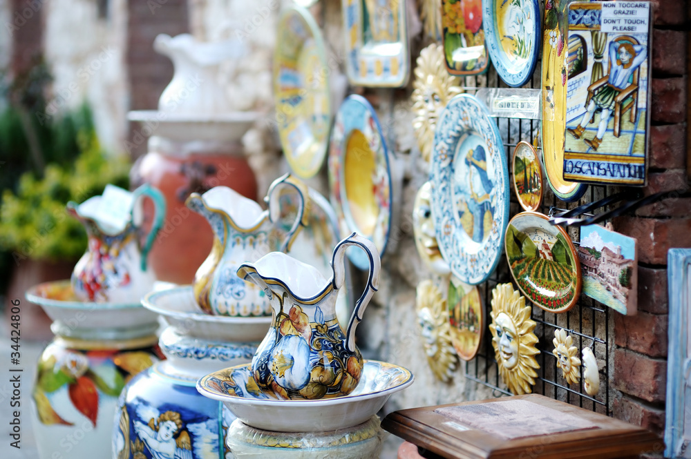 Traditional Italian ceramics - on display in souvenir shop
