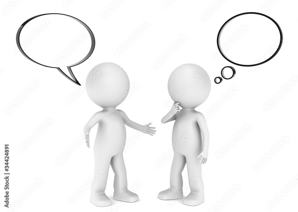 3D little human character X 2 with a Think and Speech bubbles. 3D little human character X 2 with a Think and Speech bubbles.