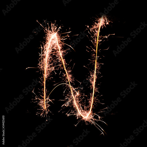 Letter N. Real sparkler alphabet