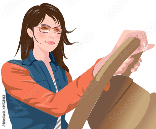 Side view of woman driving car