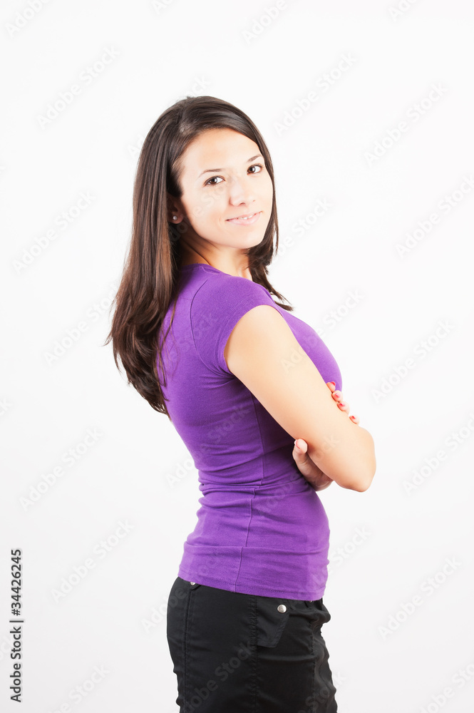 Portrait of cheerful young woman smiling Portrait of cheerful young woman smiling