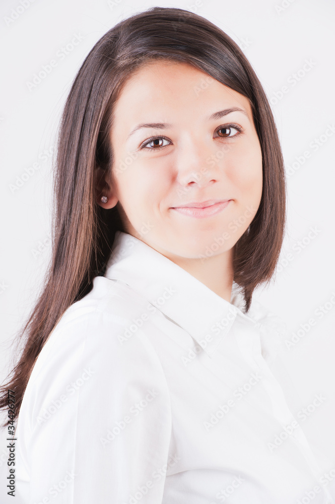 Portrait of happy smiling cheerful young business woman.