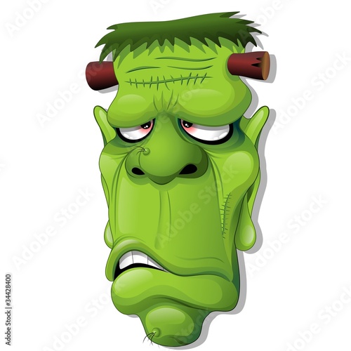 Frankenstein Halloween Cartoon Monster Head-Vector