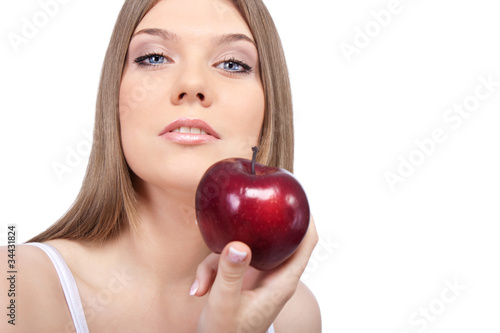 young woman with apple