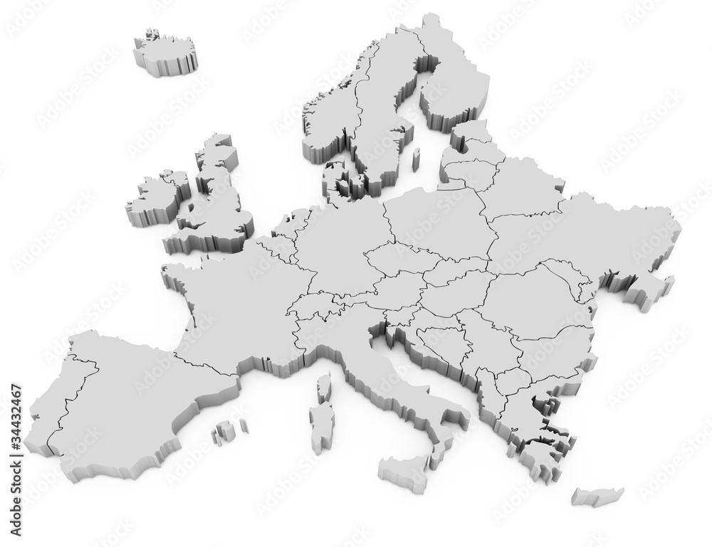 Europe 3D map - obrazy, fototapety, plakaty 