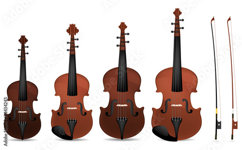 collection of classic violin isolated on white background
