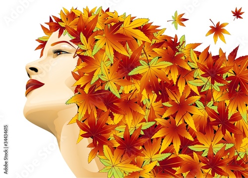 Viso Bella Ragazza Autunno-Beautiful Girl's Face Autumn-Vector
