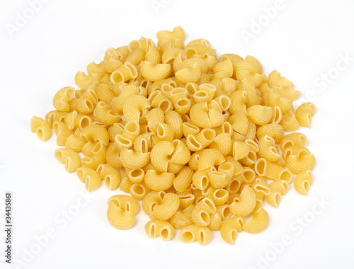 close up of a dried italian pasta on white background