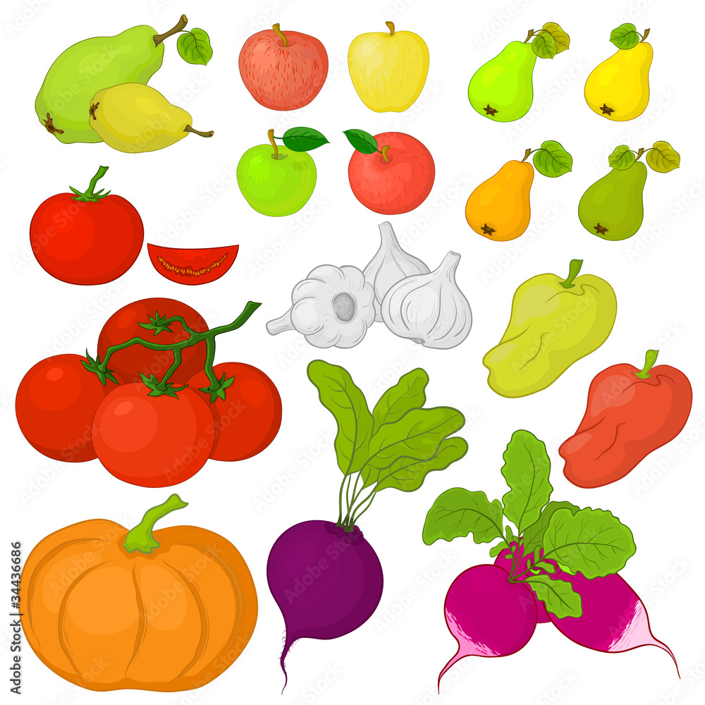 Vegetables and fruits, set Vegetables and fruits, set
