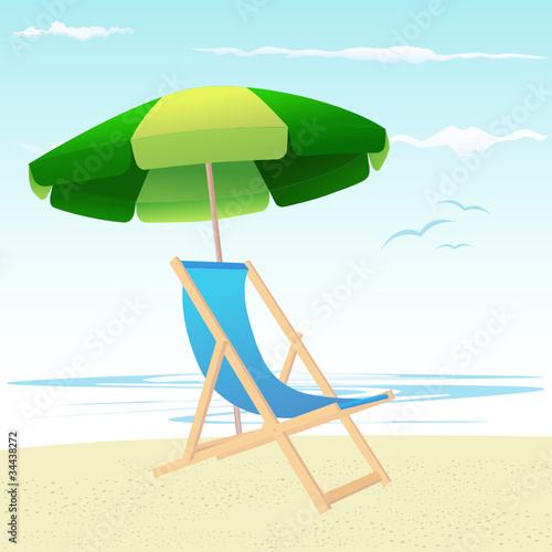 Beach chairs and umbrella