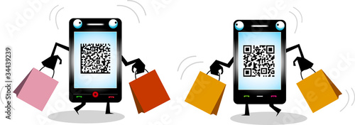 Mobile Phone Character with Shopping Bags