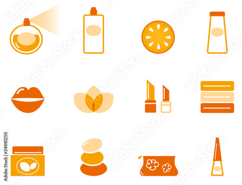 Wellness, spa and cosmetic icons set ( orange ). Vector