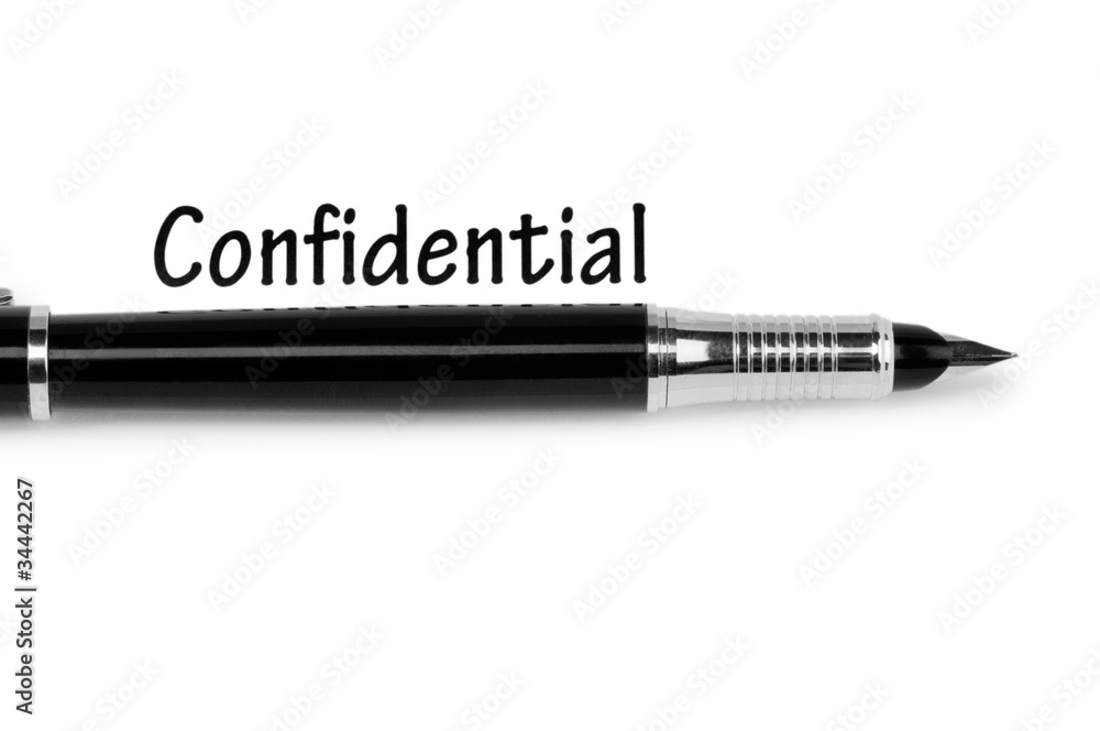 Pen and confidential message on white Pen and confidential message on white