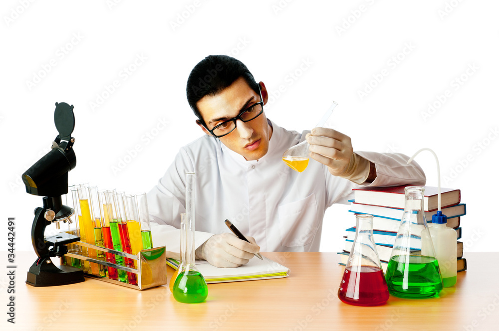 Chemist in the lab experimenting with solutions Chemist in the lab experimenting with solutions