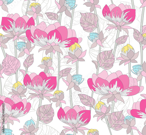 Seamless pink floral pattern. Background with flowers