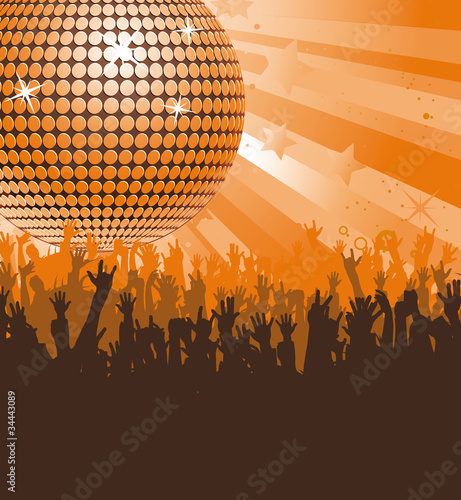 Discokugel mit Fans in Orange