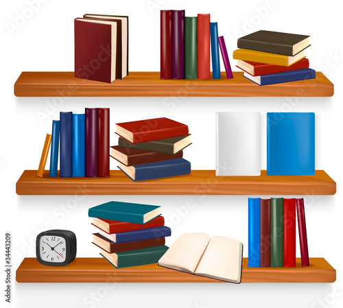 Vector wooden bookshelves.