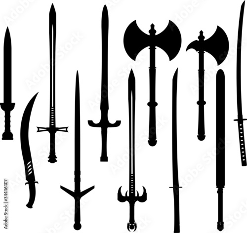 set of swords and axes silhouettes