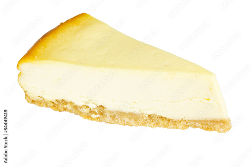 Gourmet slice of cheesecake on the white background