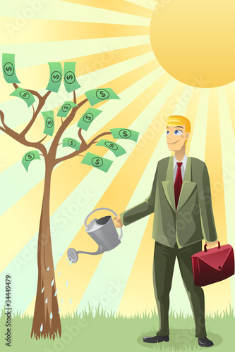 Businessman watering money tree