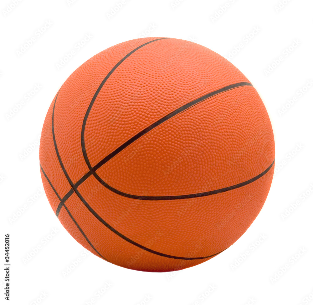 Ball for game in basketball of orange on white background