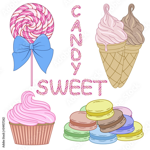 Candy and sweet  lollipops  icecream  cupcake  macaron
