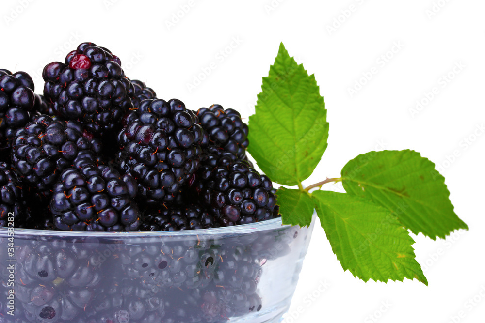 beautiful blackberries in glass isolated on white beautiful blackberries in glass isolated on white