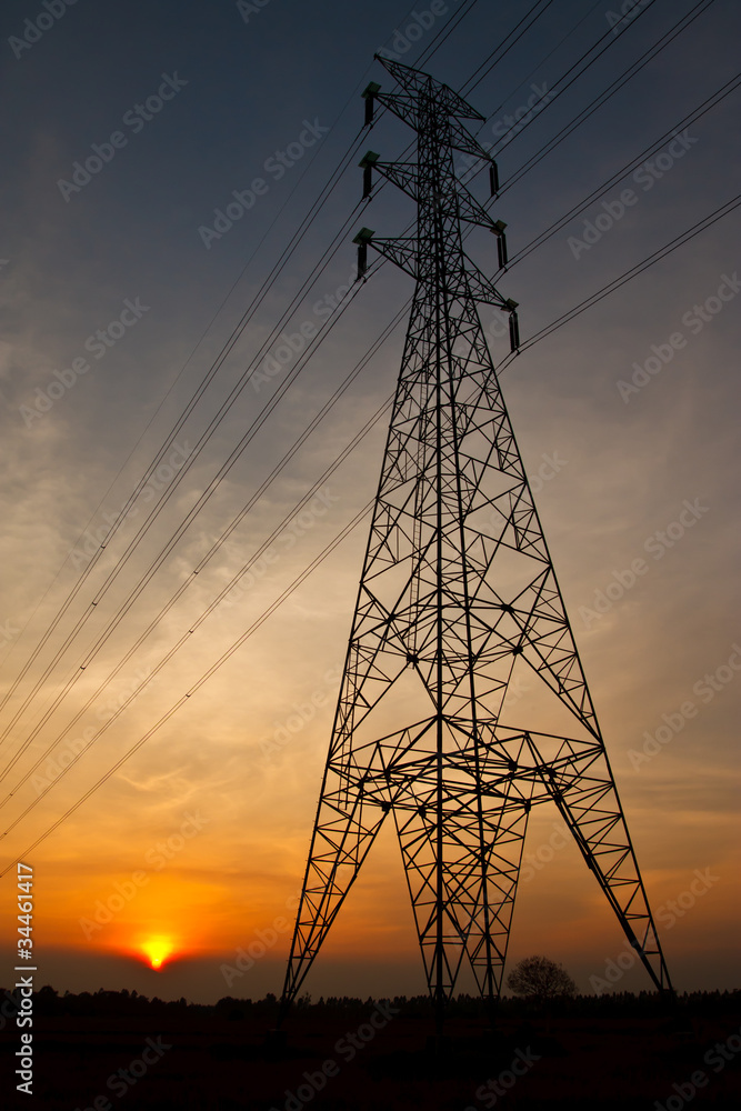 Electric pylon at sunset