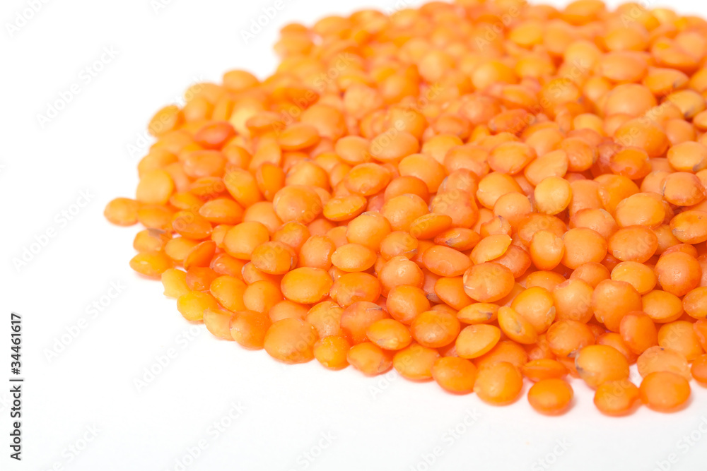 red lentils isolated on white