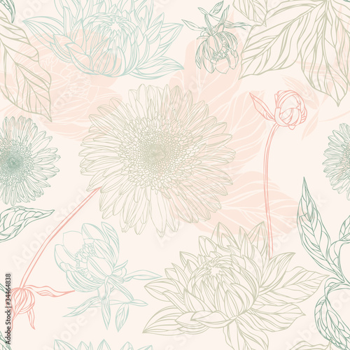 Seamless pattern in retro style with flowers
