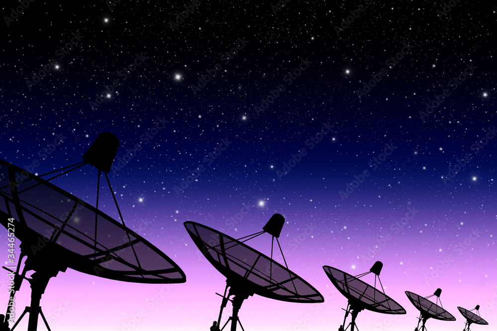 satellite disc against twilight sky satellite disc against twilight sky