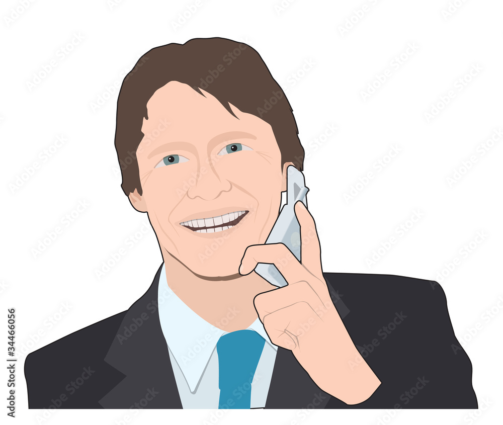 Businessman on mobile phone, vector