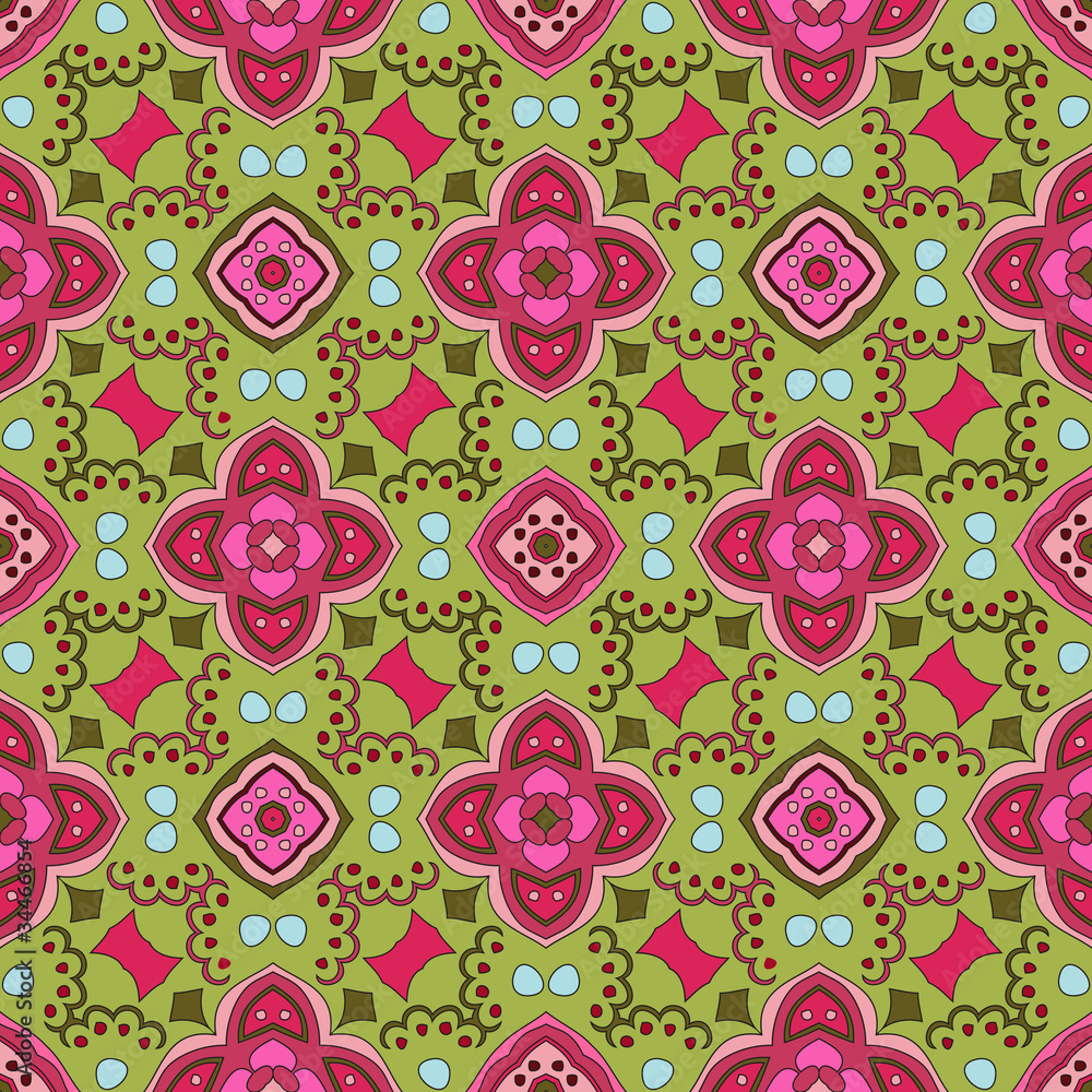 Floral pattern with dots on a green background Floral pattern with dots on a green background