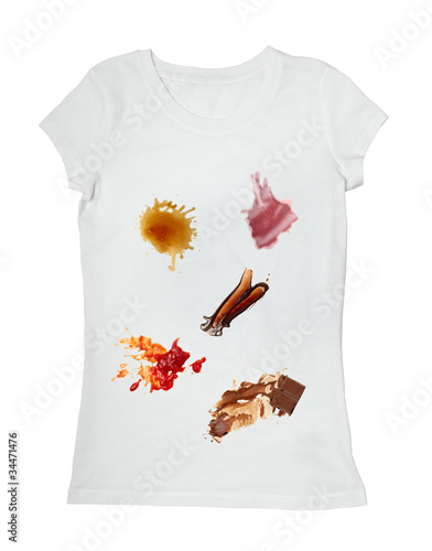 ketchup chocolate coffee wine food stains on a t shirt © Lumos sp