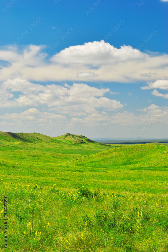 Green hill in prairie