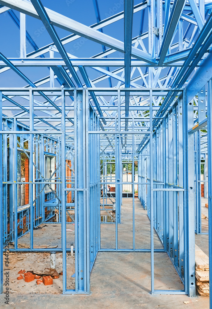 Fototapeta premium New home construction framing.