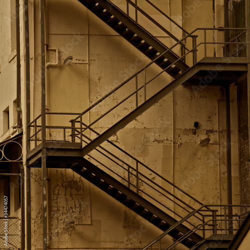 Fotografie, Tablou Fire escape stairs, architecture