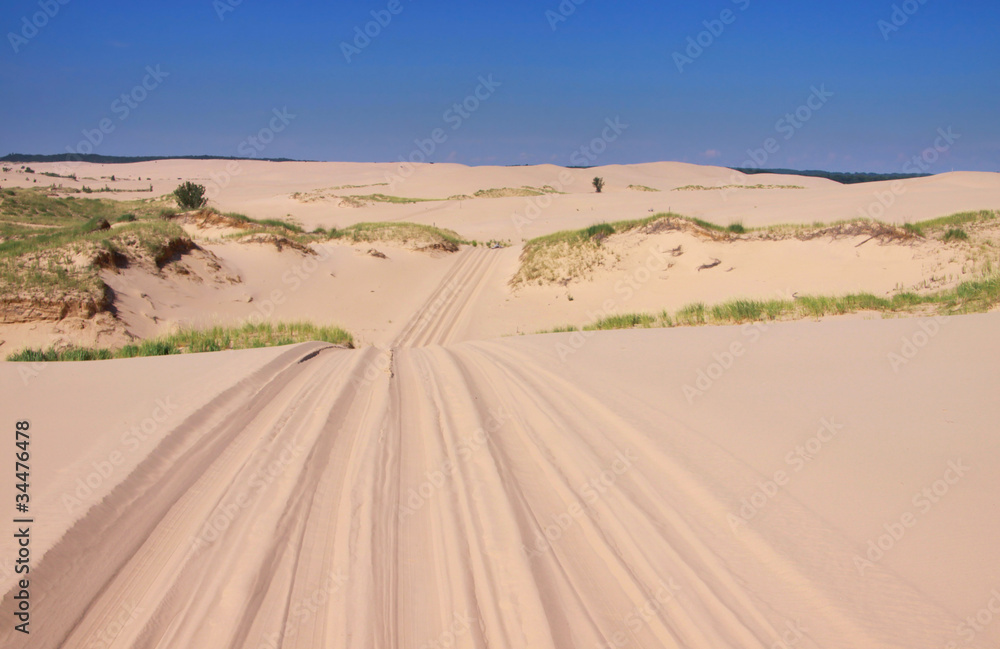Drive through sand dunes near Lake Michigan Drive through sand dunes near Lake Michigan