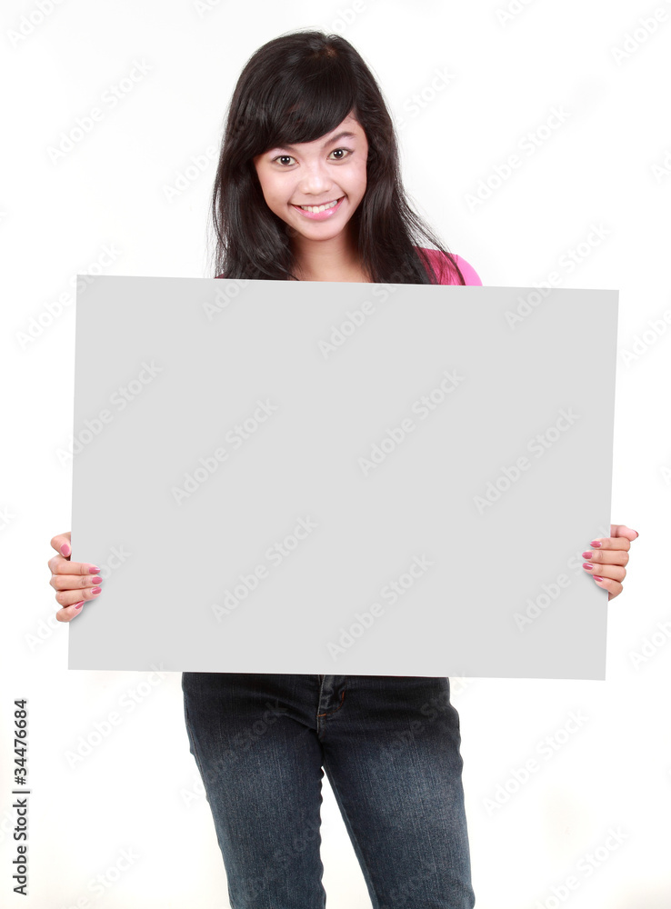 young beautiful woman holding blank white card young beautiful woman holding blank white card