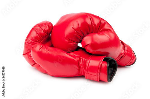 Red boxing gloves isolated on white © Elnur