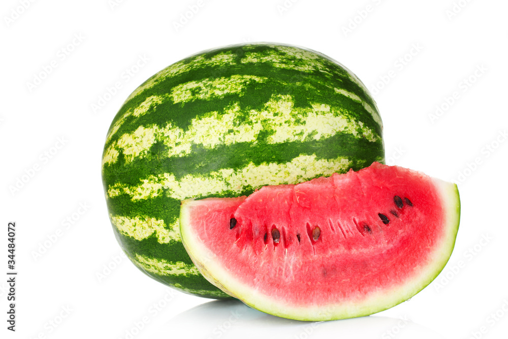 ripe watermelon and slice isolated on white ripe watermelon and slice isolated on white