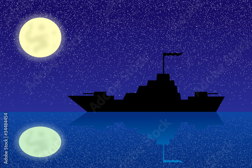 Warship at night