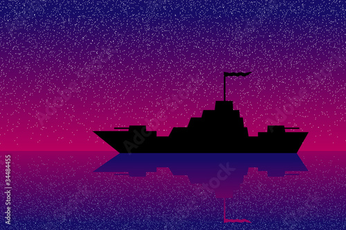 Warship at night