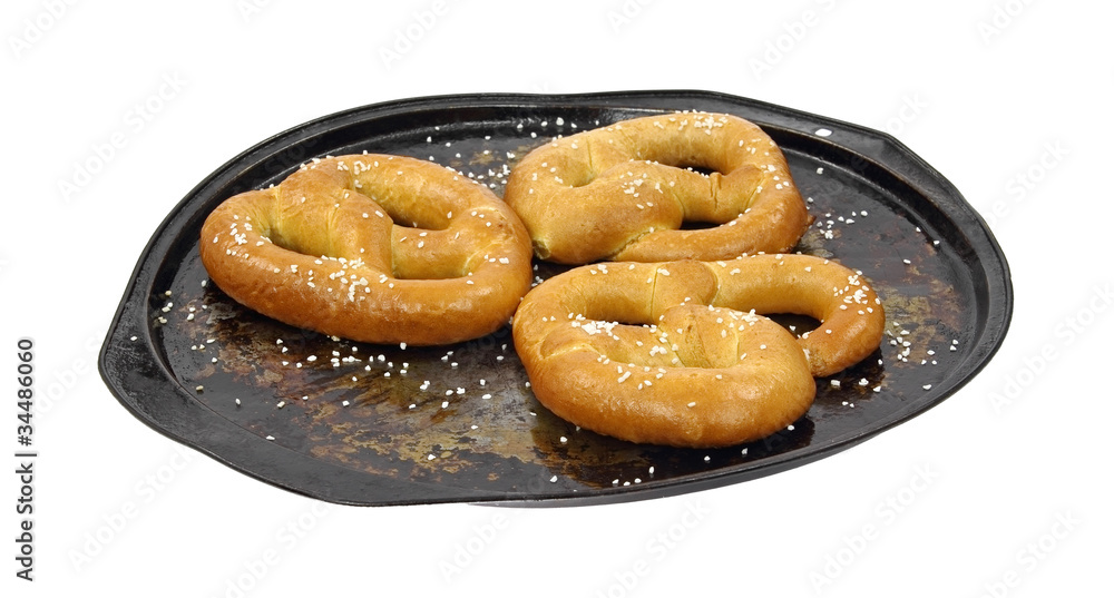 Soft pretzels on baking dish