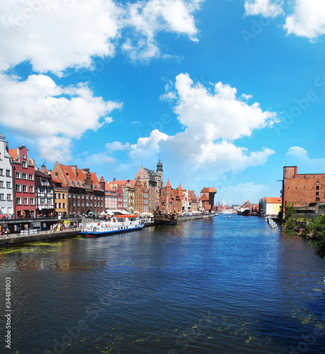 the bay, river, ships and old town houses in Poland, Gdansk