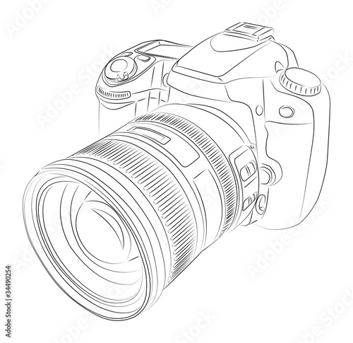 DSLR with lens vector drawing