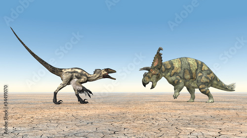 Deinonychus und Albertaceratops © Michael Rosskothen