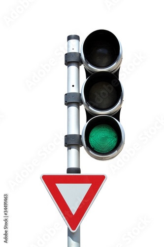 Feu Vert Avec Panneau Cedez Le Passage Stock Photo Adobe Stock